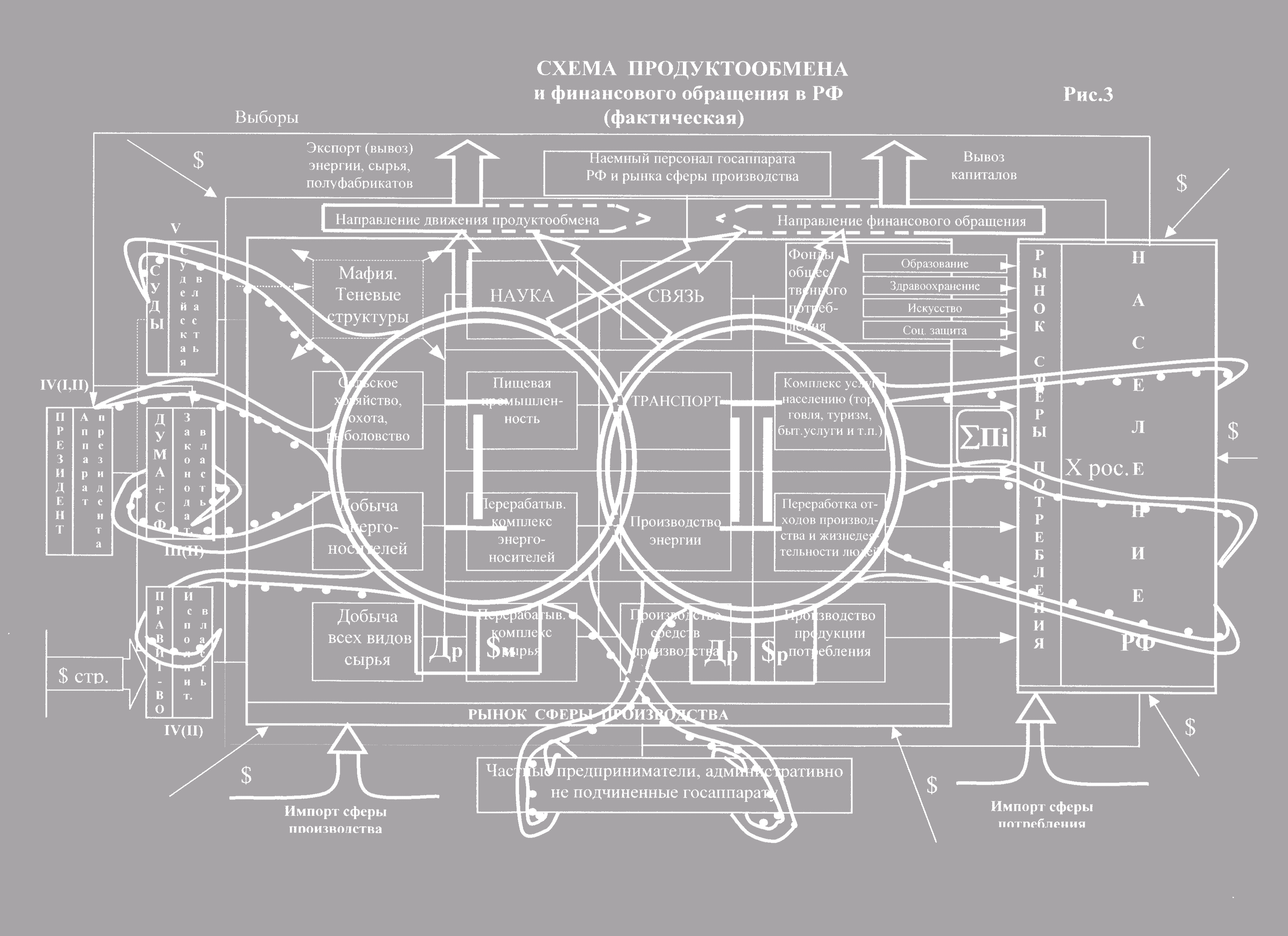 Схема продуктообмена с паразитическими структурами